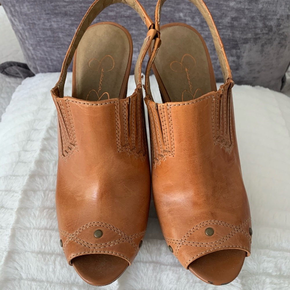 Jessica Simpson peep toe heeled leather booties